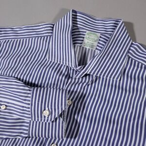 Brooks Brothers Dress Shirt Men 16.5-37 Blue Stripe Milano Egyptian Cotton USA